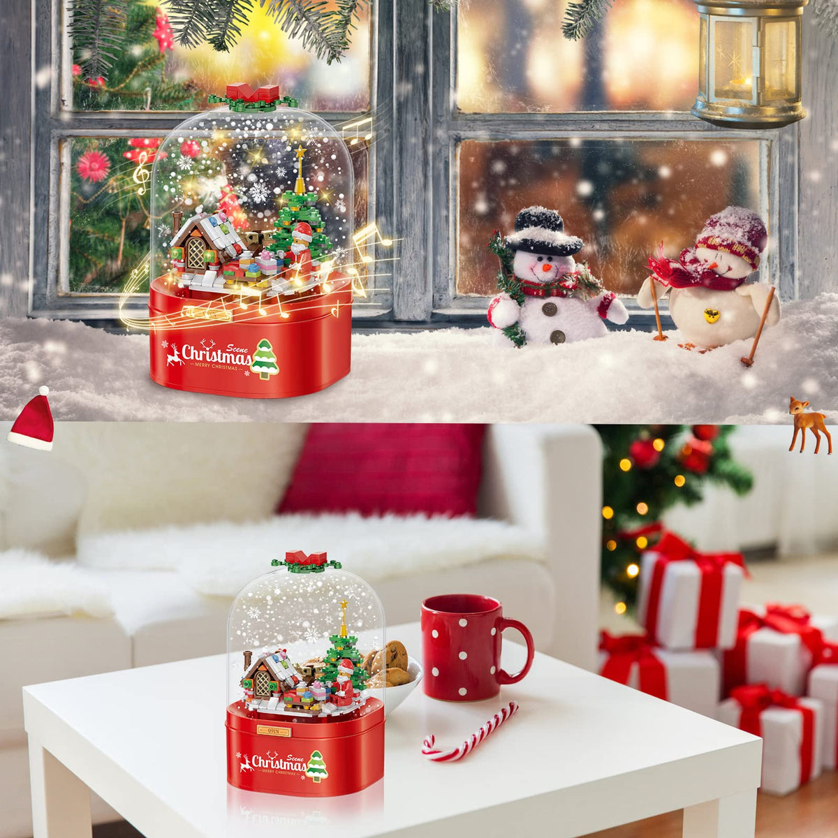 LED Crystal Christmas Tree Building Set – Rotating Musical DIY Holiday Model for Family Display and Christmas Gifts