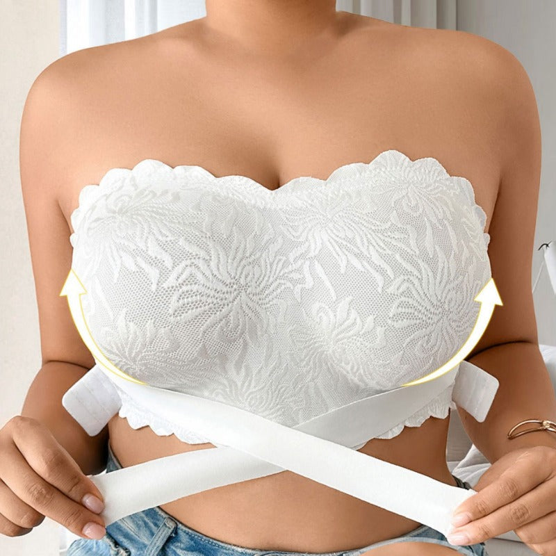 Plus-Size Strapless Adhesive Bra – Invisible 5XL Lace Stick-On Bustier with No-Slip Support for Backless Wedding Dresses, Formal Gowns and Party Outfits