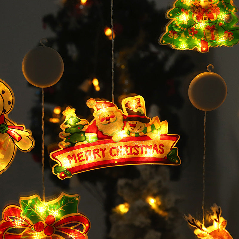 Christmas LED Window Lamp – Santa and Snowman Suction Light Decoration for Holiday Windows and New Year Displays
