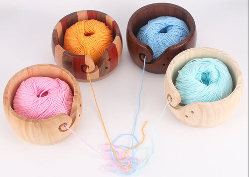 Wooden Yarn Bowl Holder – Round Knitting and Crochet Organizer with Swirl Cutout for Tangle-Free Wool Storage and Craft Projects