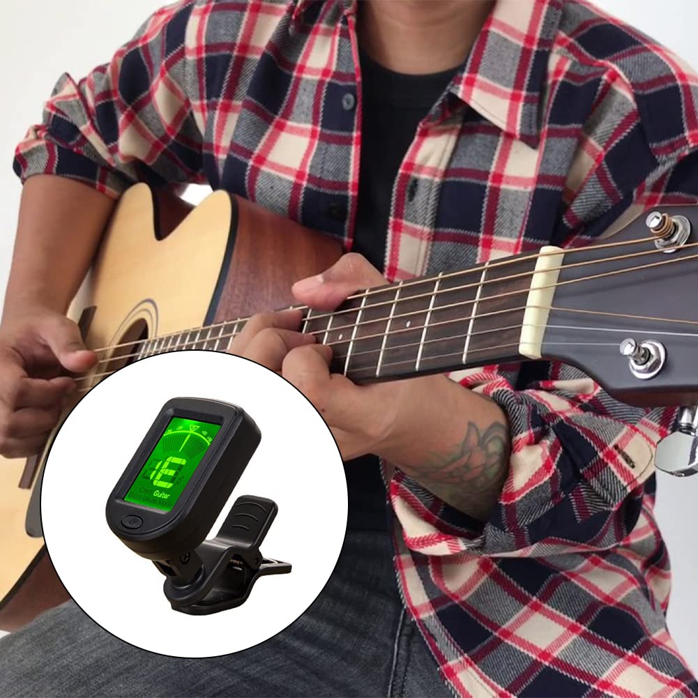 Clip On Guitar Tuner – Rotatable LCD Digital Tuner for Guitar, Ukulele, Violin and String Instrument Accurate Tuning