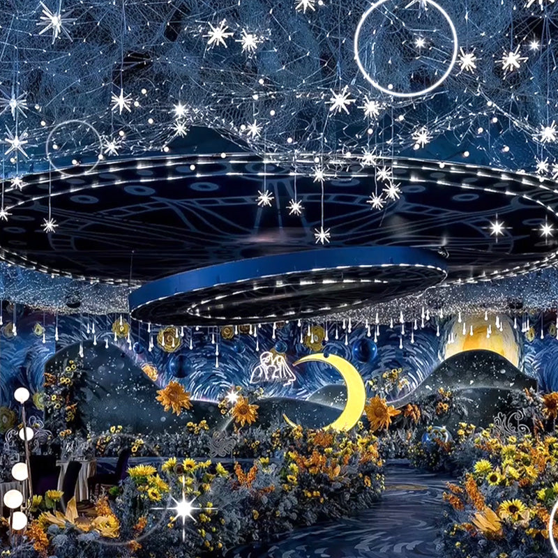 Starry Sky Wedding Ceiling Decor – Luminous Net Light with Wrought Iron Frame for Romantic Event and Party Decorations