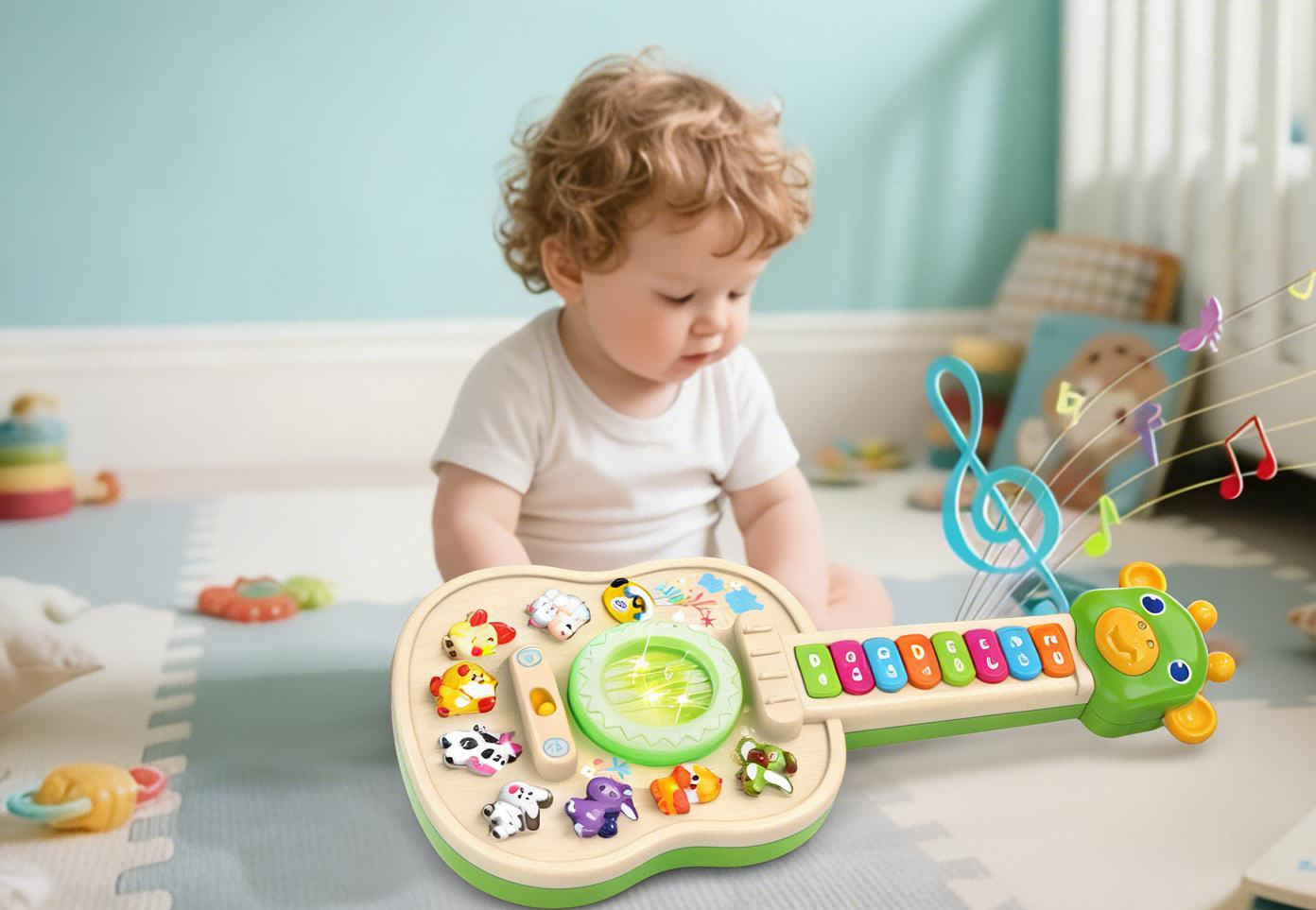 Electronic Giraffe Guitar Toy – Educational Baby Piano with Animal Sounds, Color Recognition, Lights and Melodies for Early Learning