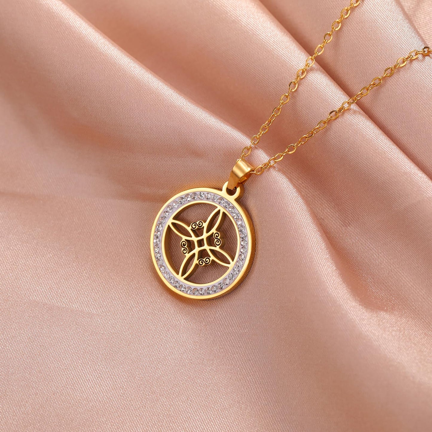 Stainless Steel Witch Knot Necklace - Wicca Pendant Jewelry Skyrim with Zircon Charm for Gothic Fashion