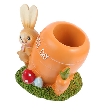 Cute Resin Rabbit Pen Holder – Cartoon Animal Pencil Organizer and Desktop Storage Container for Office, Home and Study Decor
