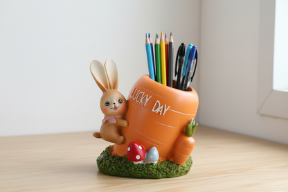 Cute Resin Rabbit Pen Holder – Cartoon Animal Pencil Organizer and Desktop Storage Container for Office, Home and Study Decor