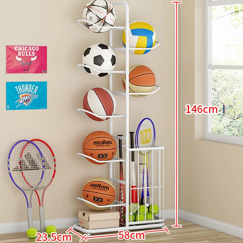 Kids Ball Storage Rack – Indoor Basketball, Football and Volleyball Organizer Stand for Playrooms, Kindergartens and Home Storage