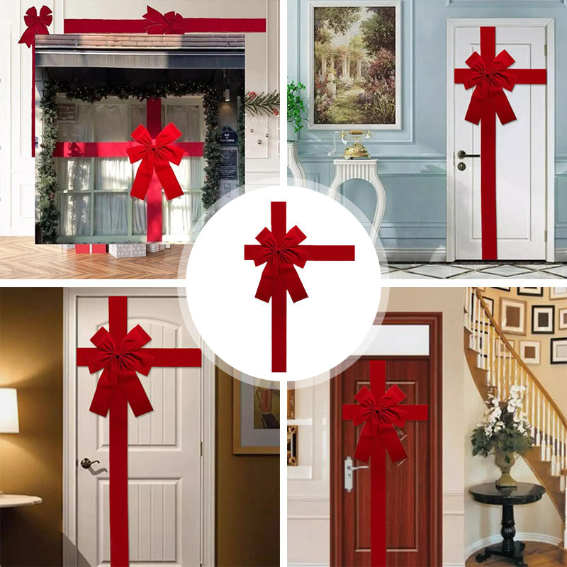 Large Christmas Door Bow – Premium Red Organza Hanging Decoration for Front Doors, Wreaths, Weddings, Holiday Parties and Festive Home Decor