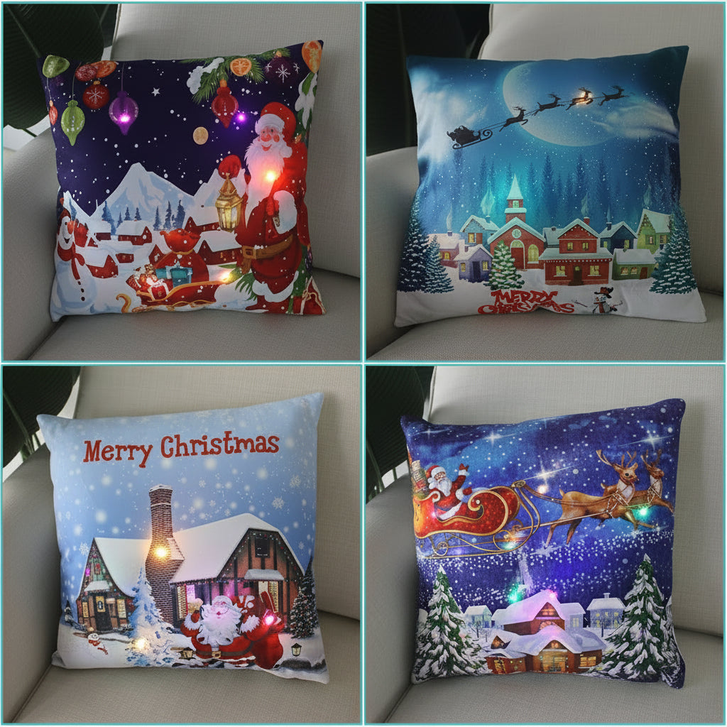 LED Christmas Pillow Cover – Light Up Cushion Case for Holiday Living Room Decor and Seasonal Home Accents