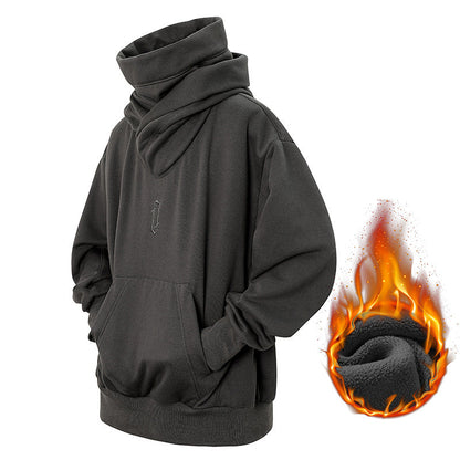 Men’s Embroidered Ninja Hoodie – Japanese Streetwear Fleece Sweatshirt with Turtleneck Design and Oversized Y2K Fashion Appeal
