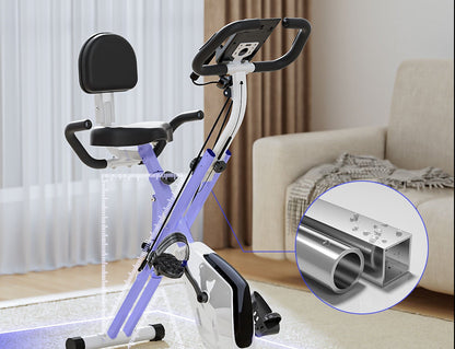 Foldable Exercise Bike – Indoor Stationary Fitness Bicycle with 8 Resistance Levels, Heart Rate Sensors and LCD Workout Display