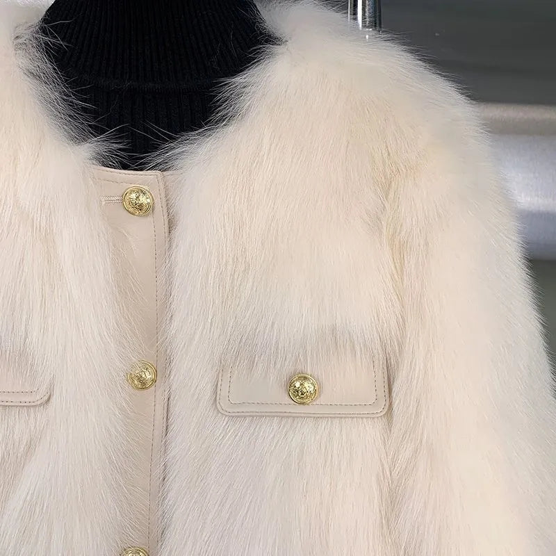 Womens Faux Fox Fur Winter Coat-Elegant Short Jacket for Luxury Style Warmth and Seasonal Fashion Layering