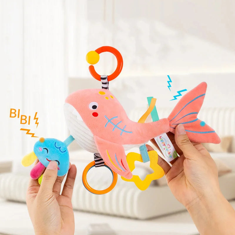 Baby Crib Mobile Toy – Soft Hanging Rattle with Stuffed Animals for Stroller and Nursery, Sensory Stimulation, Grasping and Early Learning