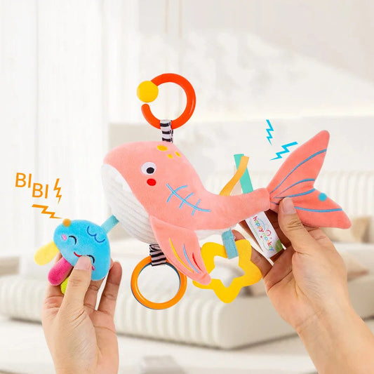 Baby Crib Mobile Toy – Soft Hanging Rattle with Stuffed Animals for Stroller and Nursery, Sensory Stimulation, Grasping and Early Learning