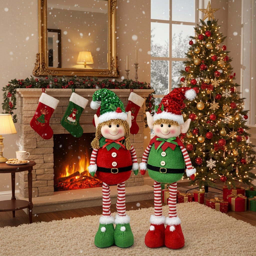 Stretchable Christmas Elf Figurine Set – Festive Wall Hanging Holiday Decoration for Christmas Parties, Mantels and Seasonal Home Decor