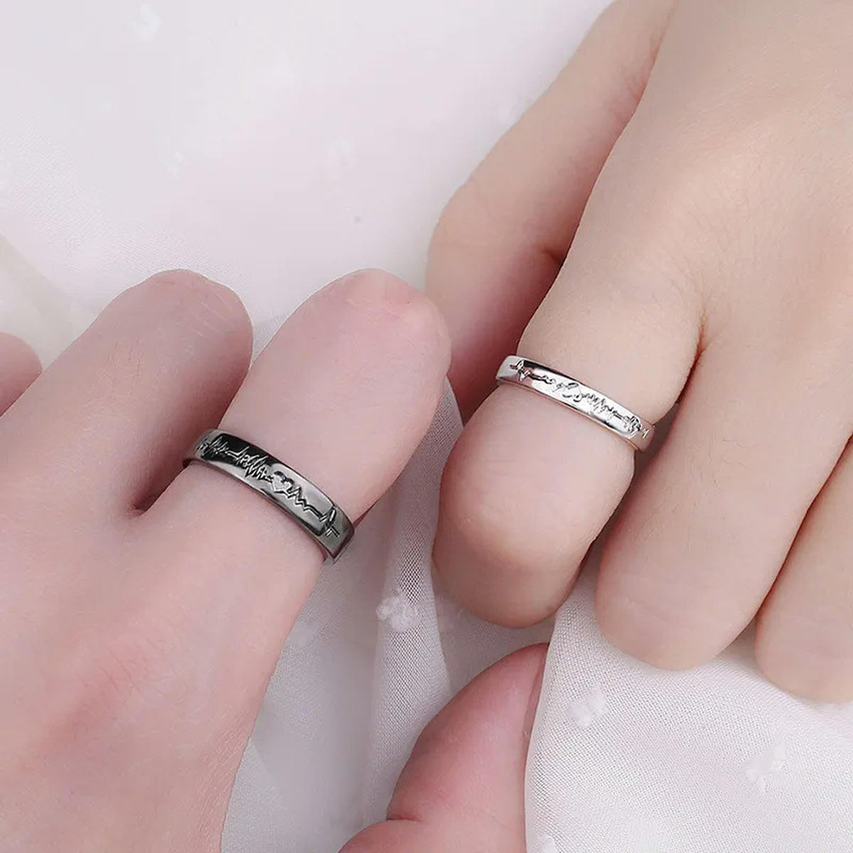 Adjustable Couple Rings Set - Romantic Silver Plated Matching Rings for Weddings, Anniversaries and Gifts