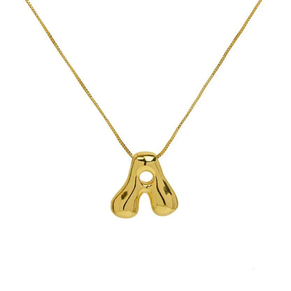 Gold Tone Initial Necklace – Stainless Steel Bubble Letter Pendant Jewelry for Women and Girls, Personalized Trendy Collar Gift