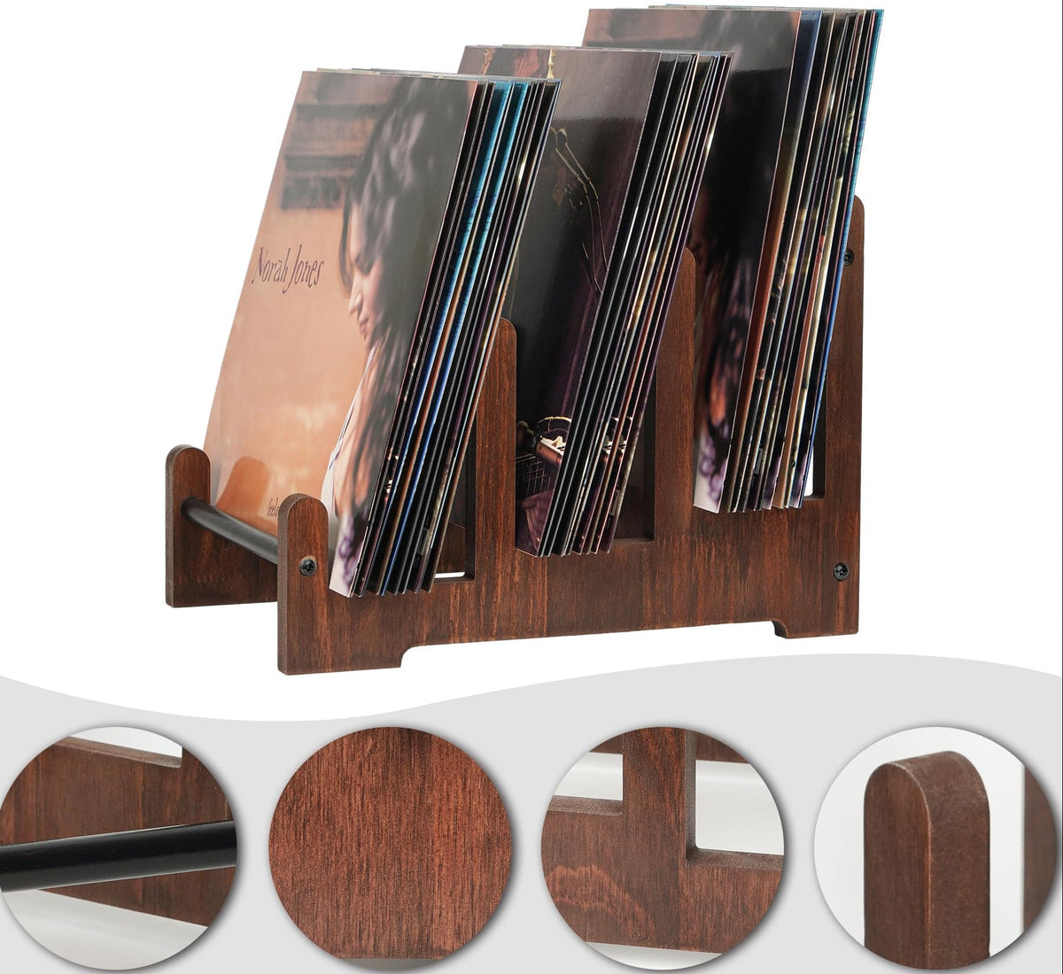 Portable Wooden Vinyl Record Holder – Large Capacity Display Stand for LP Albums, CDs, Magazines and Space-Saving Media Organization