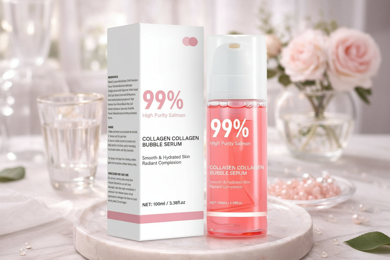 Pink Collagen Bubble Serum – PDRN and Low Molecular Collagen Glow Treatment for Firming, Hydration and Fast-Absorbing Facial Care