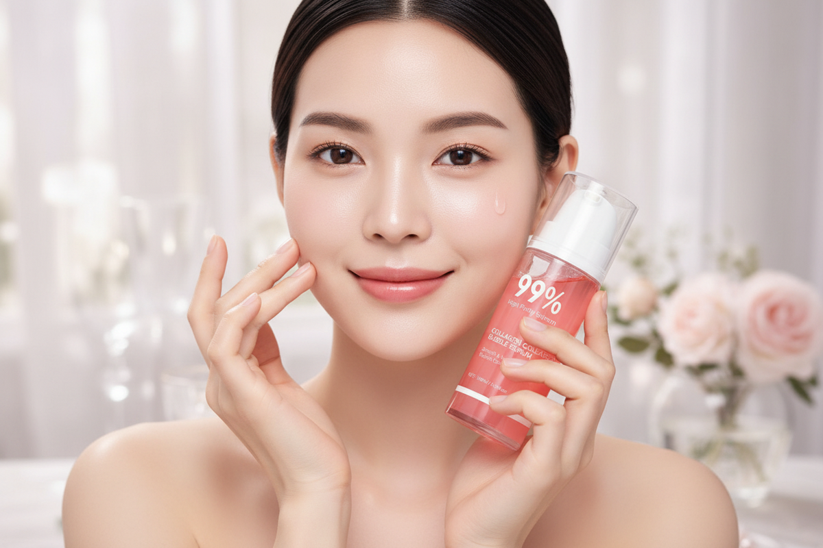 Pink Collagen Bubble Serum – PDRN and Low Molecular Collagen Glow Treatment for Firming, Hydration and Fast-Absorbing Facial Care