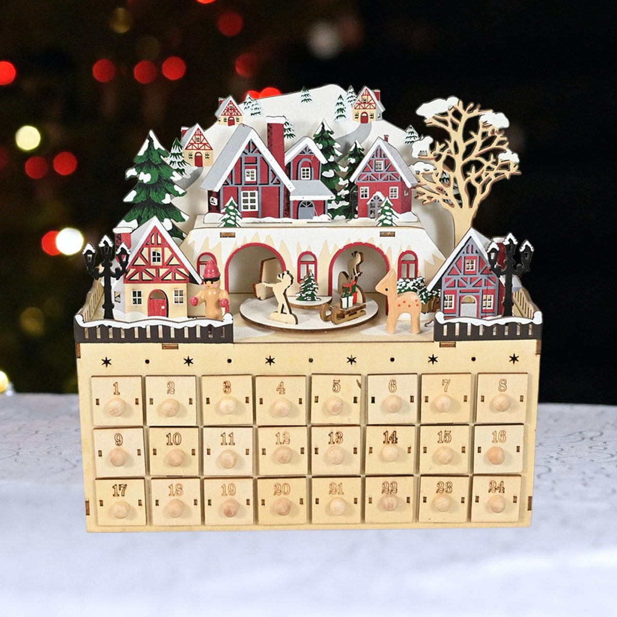 Wooden 24 Drawer Advent Calendar – Refillable Christmas Countdown Organizer for Holiday Surprises and Family Traditions