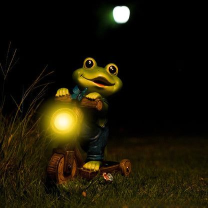 Solar Frog Garden Statue – LED Cycling Frog Ornament for Patios, Balconies, Villas and Outdoor Landscape Decoration