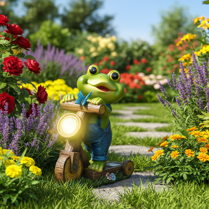 Solar Frog Garden Statue – LED Cycling Frog Ornament for Patios, Balconies, Villas and Outdoor Landscape Decoration