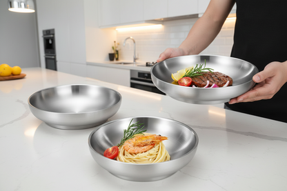 Stainless Steel Banquet Plate – Ultra-Thick Heat-Insulated, Fall-Resistant Dinner Dish with LFGB Certification for Kids, Families, Camping and Everyday Meals