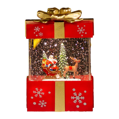 Christmas Musical Gift Box – Rotating Santa Village Decoration with Music for Holiday Tabletop Display and Festive Home Decor