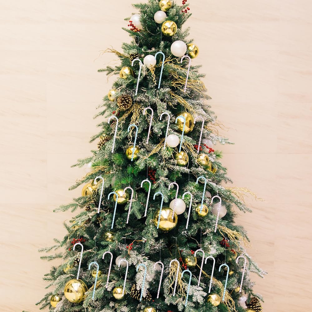 Acrylic Candy Cane Ornaments – Crystal Clear Christmas Tree Hanging Decorations for Winter Parties and Festive Holiday Displays