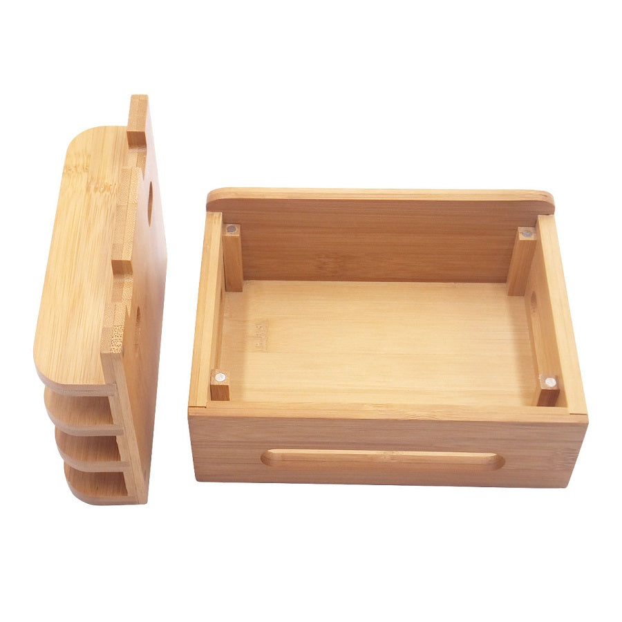 Bamboo Phone Charging Station – Wooden Organizer Stand for iPhone, Samsung, Tablets and USB Cables, Perfect for Home Office Desks