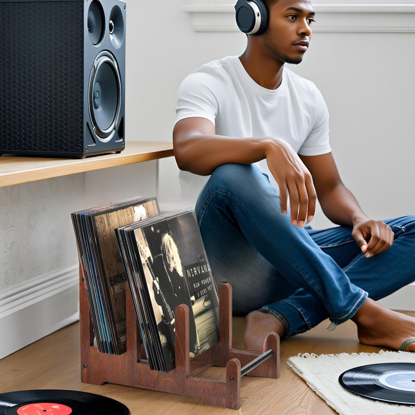 Portable Wooden Vinyl Record Holder – Large Capacity Display Stand for LP Albums, CDs, Magazines and Space-Saving Media Organization