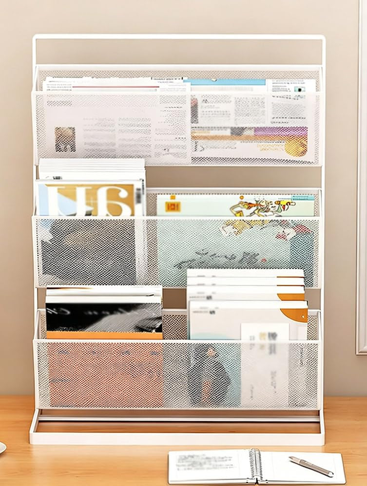 Tilted Desktop Book Organizer – Multi Tier Book Rack for Office, School and Home Study with Space Saving Vertical Storage