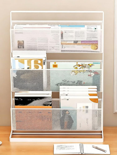 Tilted Desktop Book Organizer – Multi Tier Book Rack for Office, School and Home Study with Space Saving Vertical Storage