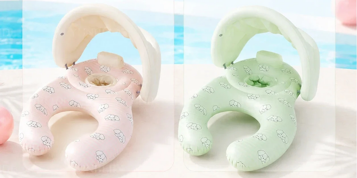 Mother and Baby Swimming Ring – Double Seat Inflatable Pool Float with Shade Canopy for Family Swimming, Baby Water Play and Summer Fun