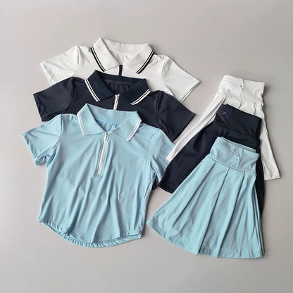 Polo Tennis Skirt Set – Quick Dry Two Piece Sportswear with Pleated Skirt for Golf, Tennis and Summer Fitness Training