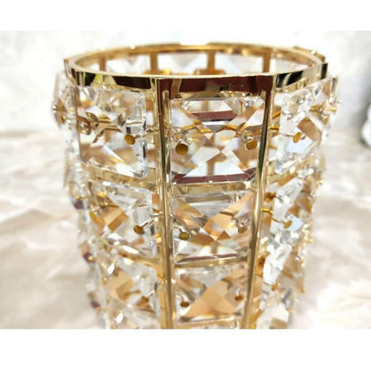 Crystal Makeup Brush Storage Tube – Elegant Metal Cosmetic Organizer for Eyebrow Pencils, Jewelry and Beauty Accessories with European Style