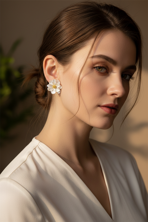 Acrylic Flower Stud Earrings – Korean Floral Petal Earrings for Elegant Everyday Fashion and Feminine Jewelry Style
