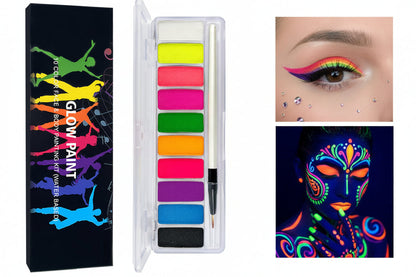 UV Glow Body Paint Set – Neon Fluorescent Face and Body Makeup for Halloween Parties, Festivals and Cosplay Looks