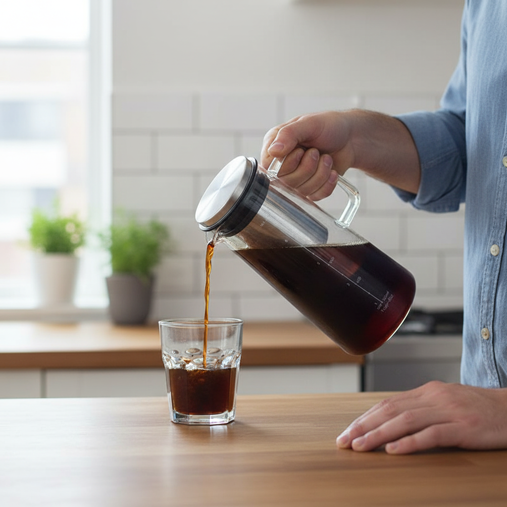 Cold Brew Coffee Maker – 1L Glass Carafe with Stainless Steel Filter for Smooth Iced Coffee, Cold Tea Brewing and Easy Home Serving