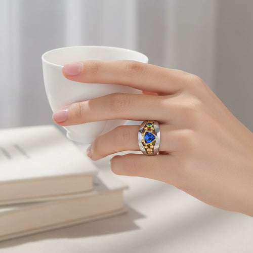 Green Stone Statement Ring - Elegant Triangular Gem Fashion Jewelry for Women, Anniversary Gift and Birthday Ring Accessory