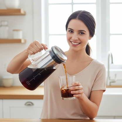 Cold Brew Coffee Maker – 1L Glass Carafe with Stainless Steel Filter for Smooth Iced Coffee, Cold Tea Brewing and Easy Home Serving