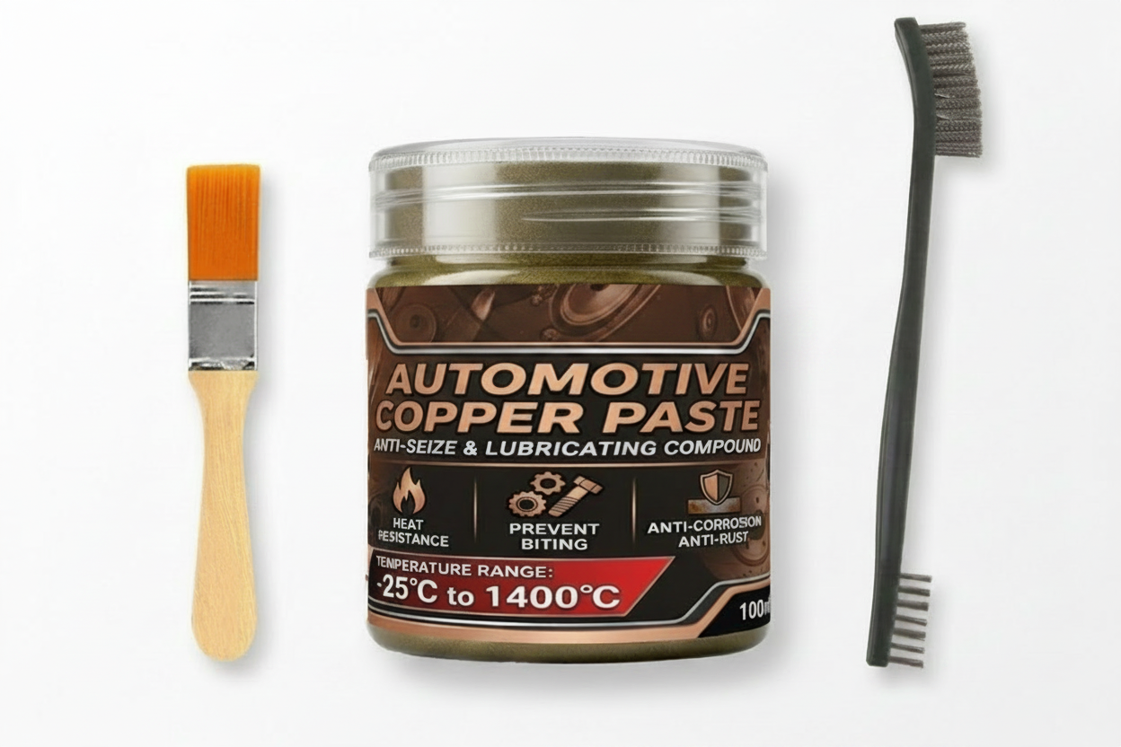 High-Temp Copper Grease 1400°C – Anti-Seize Lubricant for Car Brakes, Exhausts, Spark Plugs and Bolts with Convenient Applicator Brushes