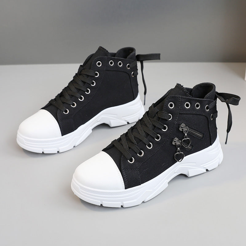 Women's High Top Denim Sneakers - Platform Casual Shoes with Breathable Design and Height Boosting Comfort