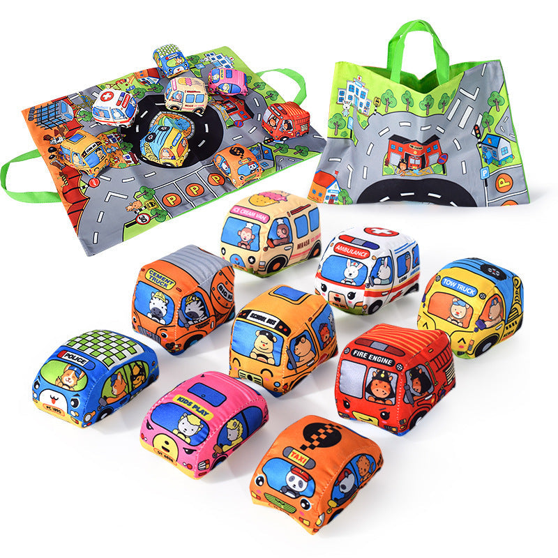 Soft Fabric Baby Car Toy Set - Tear Resistant Sensory Cloth Book with Play Mat and Storage Bag for Early Learning