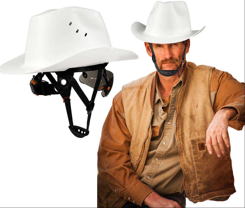 Cowboy Safety Hard Hat – HDPE Wide Full-Brim Construction Helmet with Built-In Sunglasses, Ventilation and Anti-Collision Work Protection