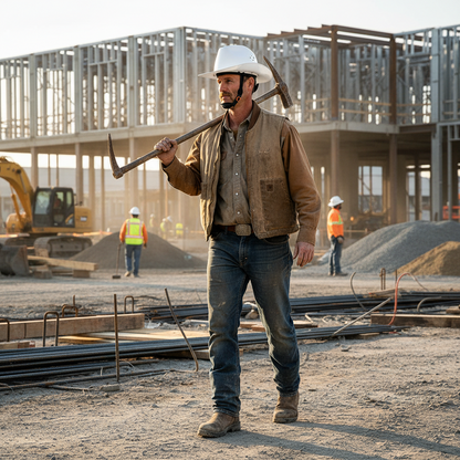 Cowboy Safety Hard Hat – HDPE Wide Full-Brim Construction Helmet with Built-In Sunglasses, Ventilation and Anti-Collision Work Protection