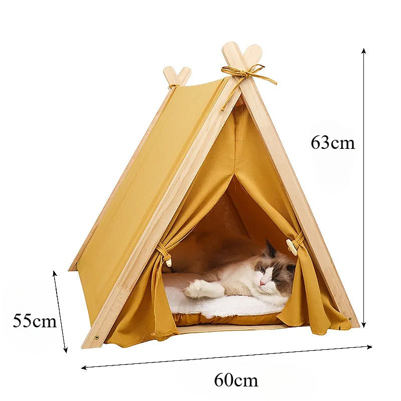 Portable Foldable Pet Tent House – Removable Breathable Cat and Dog Shelter with Thick Comfortable Cushion for All-Season Rest