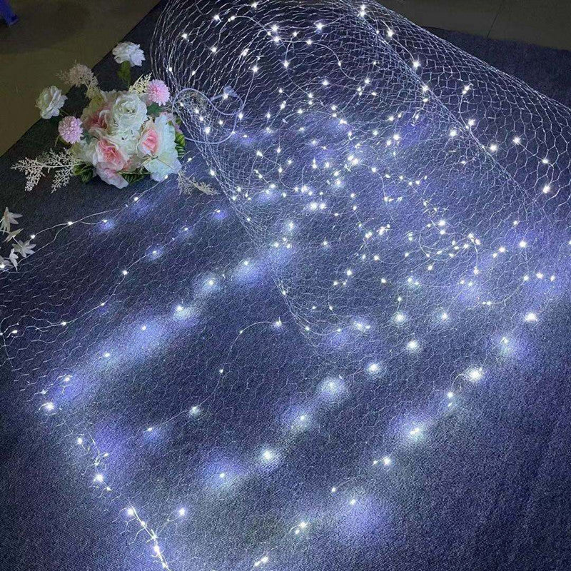 Starry Sky Wedding Ceiling Decor – Luminous Net Light with Wrought Iron Frame for Romantic Event and Party Decorations