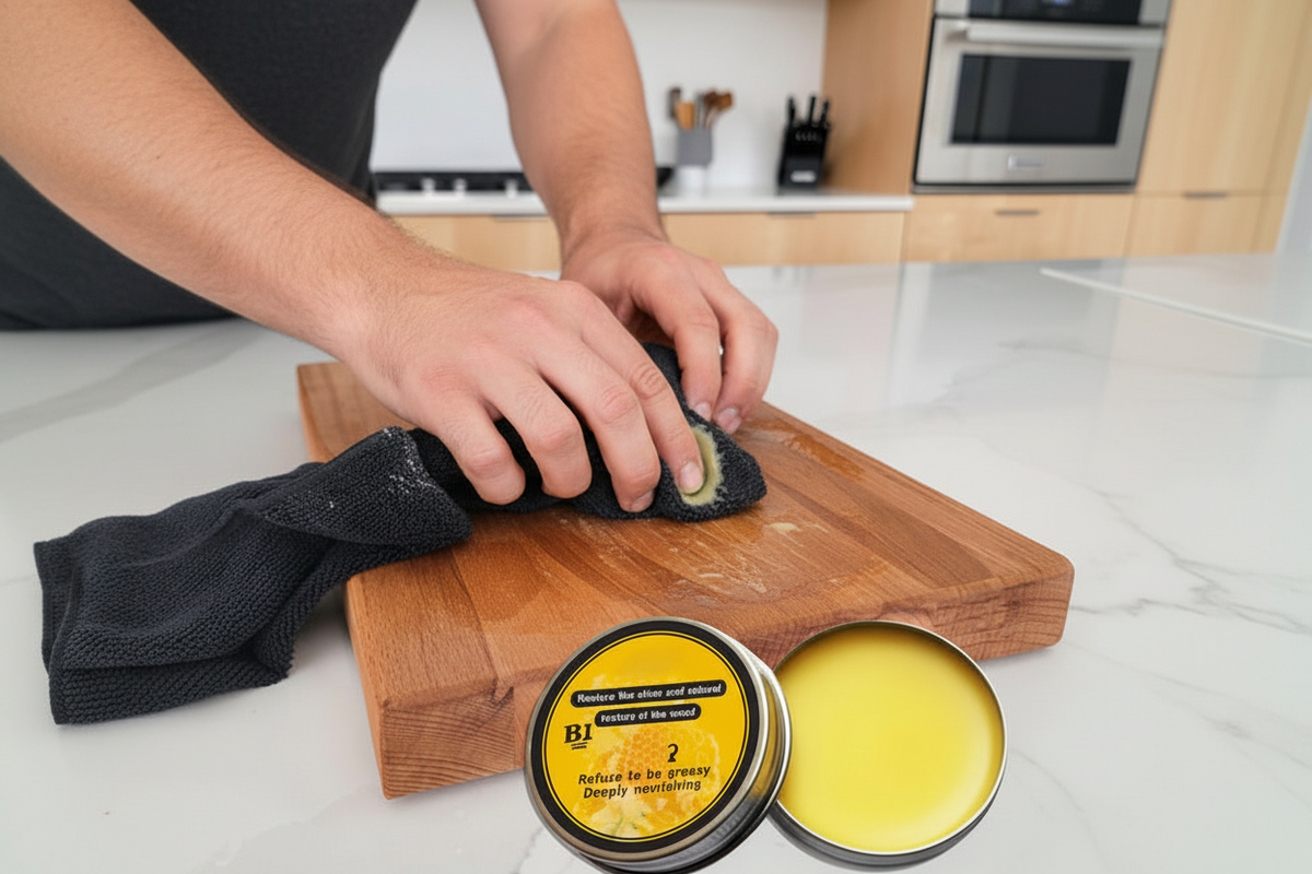 Wood Cutting Board Beeswax Paste – Food-Grade Coconut Oil and Vitamin E Conditioner for Nourishing, Protecting and Restoring Natural Wood Shine